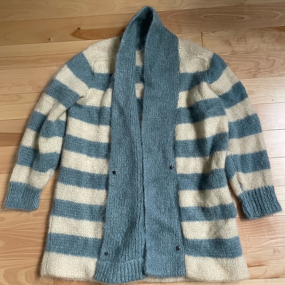 Striped Blue and Cream Women's Wool Sweater